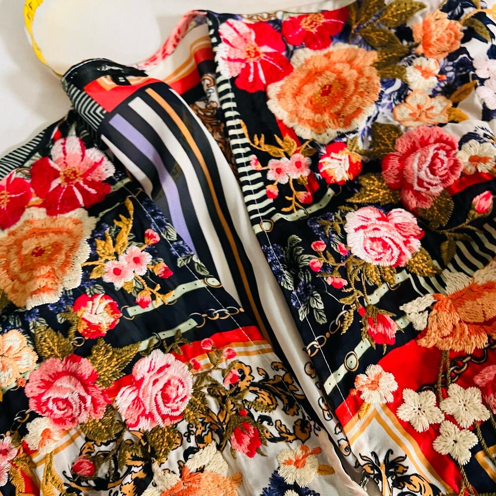 Andree By Unit Printed Floral Embroidered Dolman Sleeve Maxi Kimono Size S Small - Picture 3 of 7